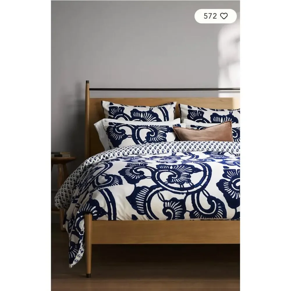 Anthropologie Bernadette Cotton Slub Printed Duvet Cover Full